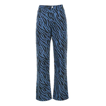 Cyber Y2k Estética Blue Tiger Padrão Vilão Wide-leg Jeans para Mulheres